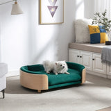 ZUN Scandinavian style Elevated Dog Bed Pet Sofa With Solid Wood legs and Bent Wood Back, Velvet W79460560