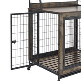 ZUN Furniture type dog cage iron frame door with cabinet, two door design, Rustic W1903P151284