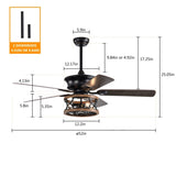 ZUN 52 Inch Farmhouse Ceiling Fan with Lights and Remote,3-Lights Ceiling Fan with Caged Light Fixture W1592123241