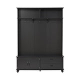 ZUN ON-TREND Modern Style Hall Tree with Storage Cabinet and 2 Large Drawers, Widen Mudroom Bench with 5 WF306450AAB