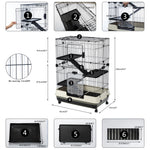ZUN 4-Tier 32"Small Animal Metal Cage Height Adjustable with Lockable Casters Grilles Pull-out Tray for 53875805
