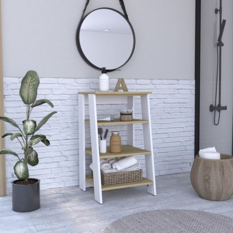 ZUN Nashua 4-Shelf Linen Cabinet Light Oak and White B06280362