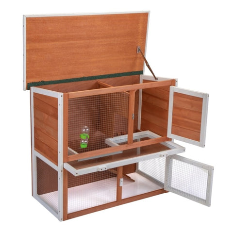 ZUN 2-Tier Wood Rabbit Hutch, Outdoor Bunny Cage for Small Animals, Wooden Enclosure for Multiple Pets, W2181P151894