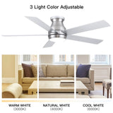 ZUN 52" Low Profile Ceiling Fan in Brushed Nickel with Silver Blades W1367121881