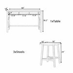 ZUN TOPMAX Farmhouse Counter Height 4-Piece Dining Table Set, 60" Console Kitchen Table Set with 3 WF306276AAD