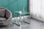 ZUN Modern Stainless Steel Cube Coffee Table with Tempered Top - Silver Mirror Finish and Clear W133084107