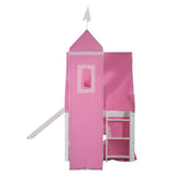 ZUN Twin Size Bunk Bed with Slide Pink Tent and Tower - Pink WF310007AAH