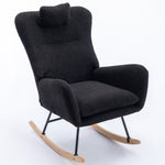 ZUN 35.5 inch Rocking Chair with Pocket, Soft Teddy Fabric Rocking Chair for Nursery, Comfy Wingback W1372127787