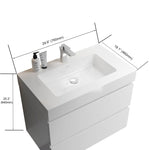 ZUN BB02-30-101, Integrated solid surface basin WITHOUT drain and faucet, glossy white color W1865107113