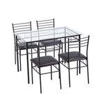 ZUN [110 x 70 x 76cm] Iron Glass Dining Table and Chairs Black One Table and Four Chairs PU Cushion 36919194
