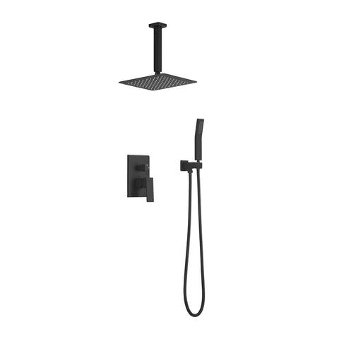 ZUN Matte Black Set System Bathroom Luxury Rain Mixer Combo Set Ceiling Mounted Rainfall 50468711