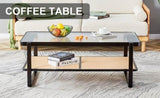 ZUN Modern minimalist rectangular double layer black solid wood imitation rattan coffee table with a W1151119892