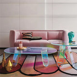 ZUN Acrylic Rainbow Color Coffee Table, Iridescent Glass End Table Round Side Table Modern Accent Table 32974668