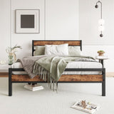 ZUN Full Size Platform Bed Frame with Rustic Vintage Wood Headboard, Strong Metal Slats Support, No Box W912137962