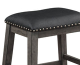 ZUN Gray Finish Set of 2 Counter Height Barstool Black Faux Leather Seat Nailhead Trim Casual Dining B01146330
