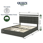 ZUN Vera Queen Size Gray Linen Upholstered Platform Bed with Patented 4 Drawers Storage, Square Stitched B083115497