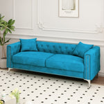 ZUN Sophisticated Sofa Set: 83" Blue Velvet Triple Sofa with 2 Complimentary Pillows – Perfect for Both W1278131610