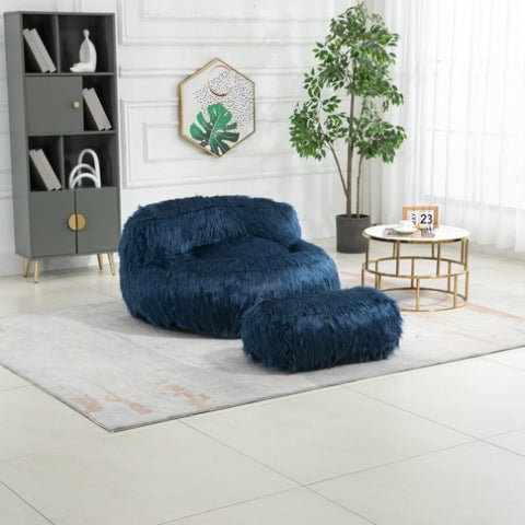 ZUN COOLMORE Bean Bag Faux fur Lazy Sofa /Footstool Durable Comfort Lounger High Back Bean Bag W395115595