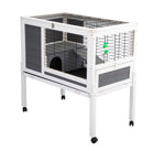 ZUN Wooden Rabbit Hutch with Wheels, Indoor/Outdoor Pet House with Pull Out Tray - Gray and White W2181P153133
