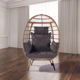 ZUN Wicker Egg Chair, Oversized Indoor Outdoor Lounger for Patio, Backyard, Living Room w/ 5 Cushions, W87469321