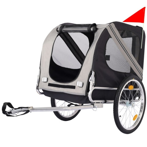 ZUN Dog Bike Trailer, Breathable Mesh Dog Cart with 3 Entrances, Safety Flag, 8 Reflectors, Folding Pet W32191047