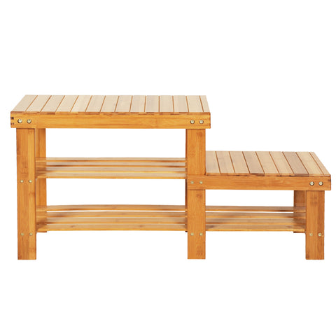 ZUN 90cm Strip Pattern Tiers Bamboo Stool Shoe Rack for Kids Wood Color 47202083