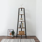ZUN Corner Shelf, 5-Tier Bookshelf, Plant Stand, Wood Look Accent Bookcase Furniture with Metal Frame, 50762533