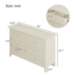 ZUN Milky White Rubber Wooden Dresser Six Large Drawers Silver Metal Handles for Living Room Guest Room WF299164AAK