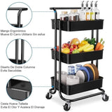 ZUN Three-layer mesh utility cart, rolling cart with handle and lockable wheel, multi-function storage 22441787