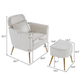 ZUN Half Disassembled Single Chair With Gold Feet And Pedals Flannelette Indoor Leisure Chair Beige 01723335