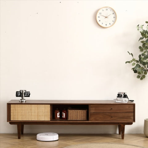 ZUN Black Walnut Rattan TV Stand - Perfect for Living Rooms, Bedrooms, and Offices.Sideboard Buffet W158183847