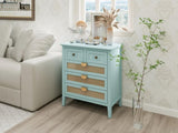 ZUN 5 drawer cabinet,2 small and 3 large drawers,real wood texture,hand painted,natural rattan W688105154
