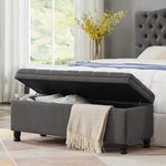 ZUN Upholstered tufted button storage bench ,Linen fabric entry bench with spindle wooden legs, Bed W2186P151307