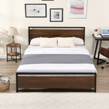 ZUN Industrial Platform Queen Bed Frame/Mattress Foundation with Rustic Headboard and Footboard, Strong D22676090
