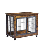 ZUN Furniture Style Dog Crate Side Table onheels with Double Doors and Lift Top. Rustic Brown, 31.50'' W1162120540