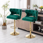 ZUN Bar Stools With Back and Footrest Counter Height Dining Chairs-Velvet Green-2PCS/SET W67663279