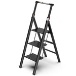 ZUN 3 Step Ladder, Retractable Handgrip Folding Step Stool with Anti-Slip Wide Pedal, Aluminum Stool W134355905