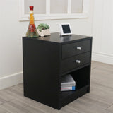 ZUN 40 x 36 x 47cm Round Handle Night Stand with Two Drawer Black 68818484