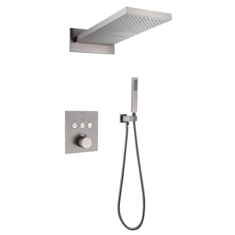 ZUN 2-Spray Patterns Wall Mount Dual Shower Heads And Handheld Shower With Pressure Balance Valve in W105960162