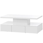 ZUN ON-TREND Modern Glossy Coffee Table With Drawer, 2-Tier Rectangle Center Table with LED lighting for WF297894AAK