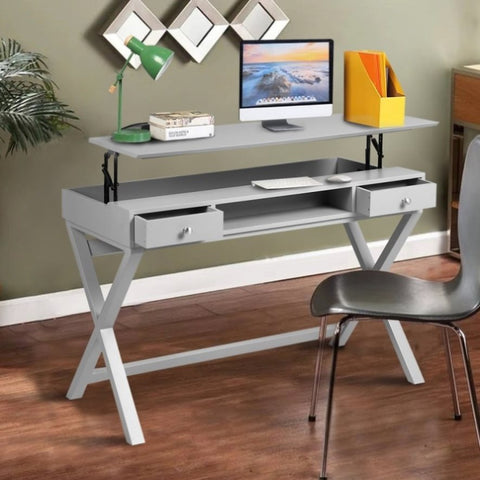 ZUN Lift Desk with 2 Drawer Storage, Computer Desk with Lift Table Top, Adjustable Height Table for Home W131456970