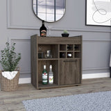 ZUN Whitlock 6-Bottle 2-Shelf Bar Cabinet Dark Walnut B06280241