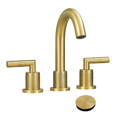 ZUN Gold Bathroom Faucet 2 Handle 8 Inch Bathroom Sink Faucets Stainless Steel 3 Hole Widespread with 04180085