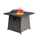 ZUN 28 Inch Propane Fire Pits Table with Blue Glass Ball,50,000 BTU Outdoor Wicker Fire Table with W1859113378