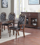 ZUN Majestic Formal Set of 2 Arm Chairs Brown Finish Rubberwood Dining Room Furniture Intricate Design B011138662