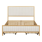 ZUN Full Size Metal Frame Upholstered Bed with 4 Drawers, Linen Fabric, Beige WF311809AAL