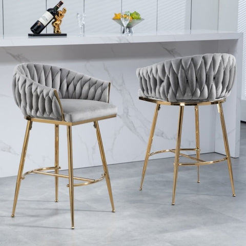 ZUN 26'' Counter height bar stools Set of 2,velvet kitchen island counter bar stool with hand- wave W2215P147901