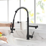 ZUN Commercial Kitchen Faucet Pull Down Sprayer Black and Nickel,Single Handle Kitchen Sink Faucet W1932126999