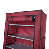 ZUN Fashionable Room-saving 9 Lattices Non-woven Fabric Shoe Rack Wine Red 50577644