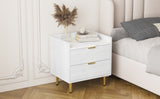 ZUN Wooden Nightstand with 2 Drawers and Marbling Worktop, Mordern Wood Bedside Table with Metal WF315535AAK